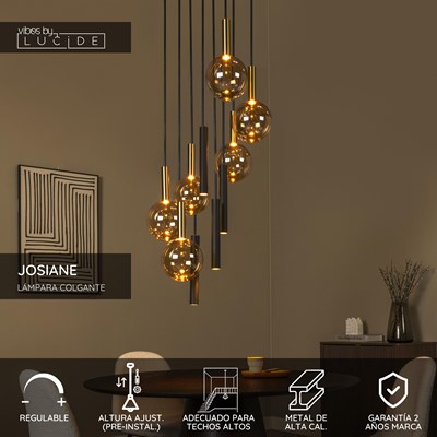 Lucide JOSIANE - Lámpara colgante - Ø 55 cm - 6xG9 - Adecuado para dobles alturas y techos altos - Negro | Vibes